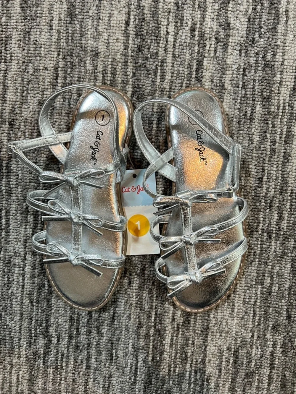Cat & Jack Metallic Silver Girls' Bow Strap Sandals Various Sizes